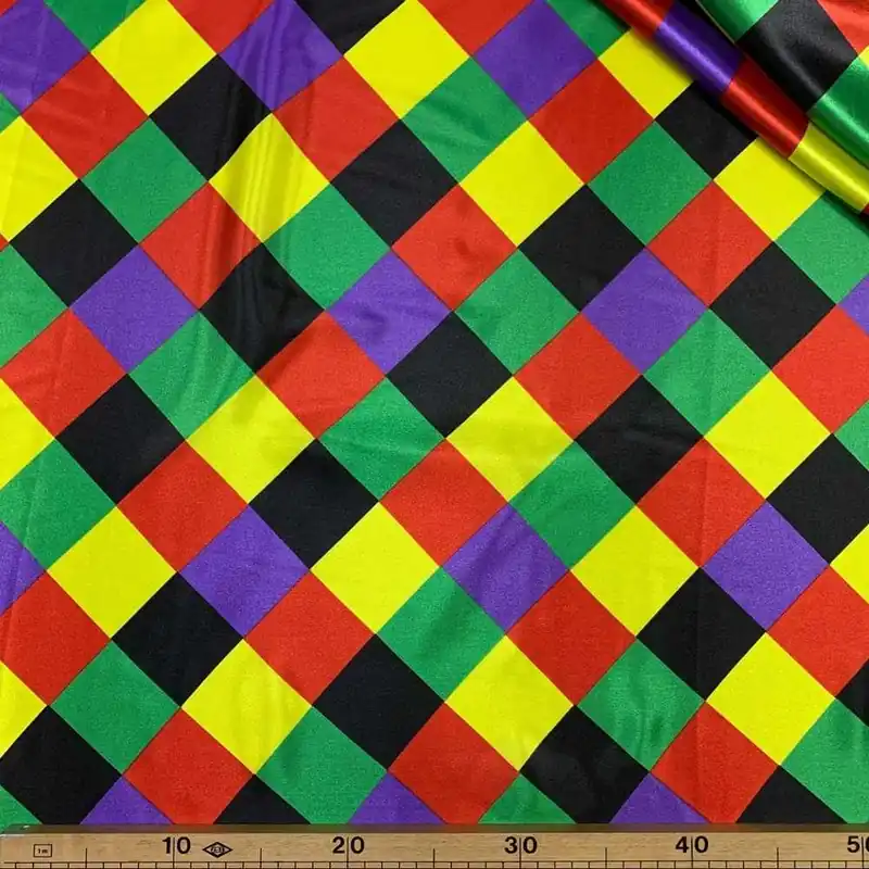 Novità | Tessuto Raso Stampato Arlecchino 50 Cm Rombi Colorati