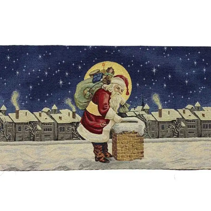 Prezzo speciale | Pannello Gobelin Babbo Natale Camino 40x70 Cm Lurex Oro