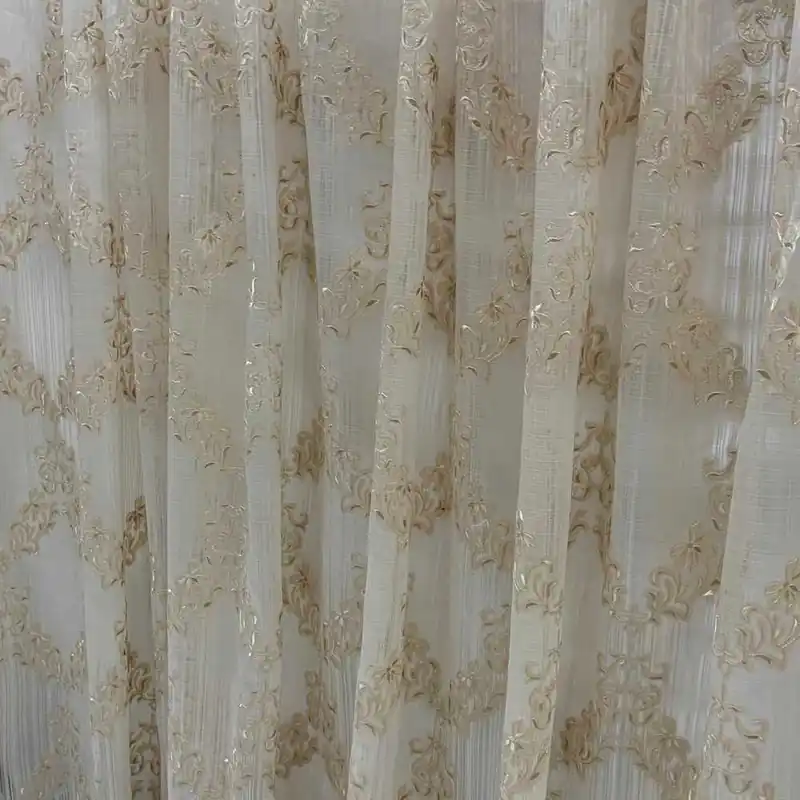 Tra i più amati | Tessuto Tenda Organza Medaglione Foglie Beige 330x295 Cm