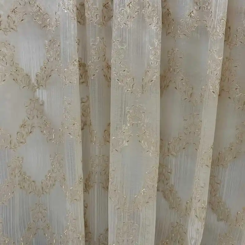 Tessuto Tenda Organza Medaglione Foglie Beige 290x295 Cm | Qualità eccellente