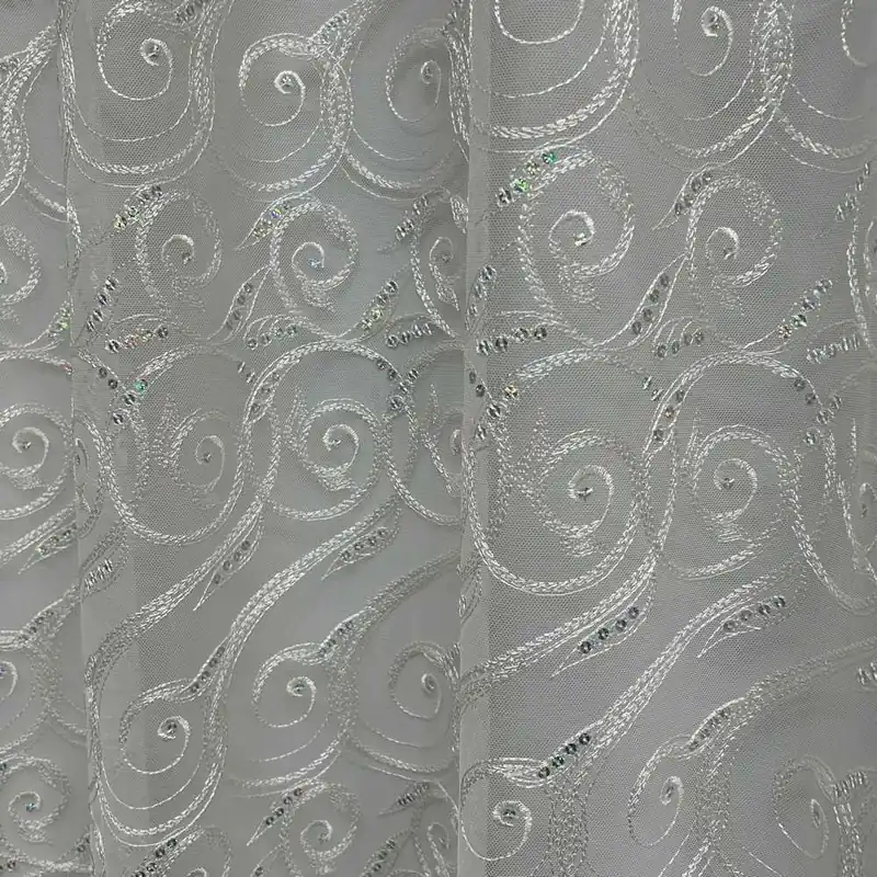 Tessuto Tenda Tulle Ricamato Onde Paillettes 340x300 Cm - Disponibile ora