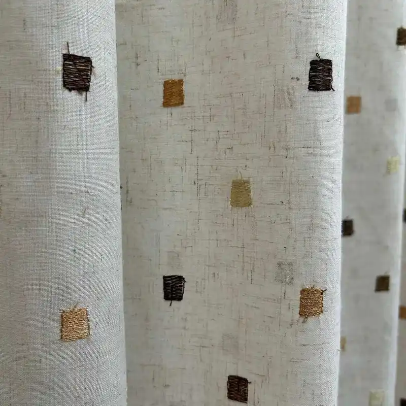 Tessuto Tenda Misto Lino Ricamo Quadrettino 440x300 Cm - Qualità garantita