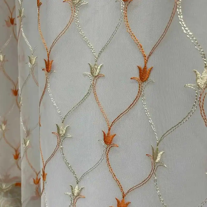 Offerta lampo | Tessuto Tenda Tulle Ricamato Tulipano Arancio 200x300 Cm
