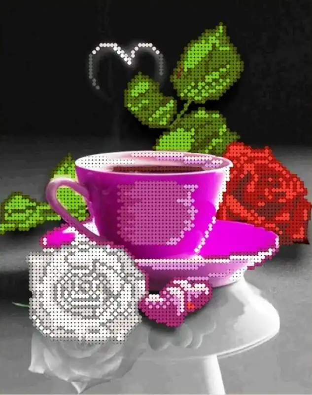 “Caffè e rose”. Schema ricamo a perline | Liquidazione