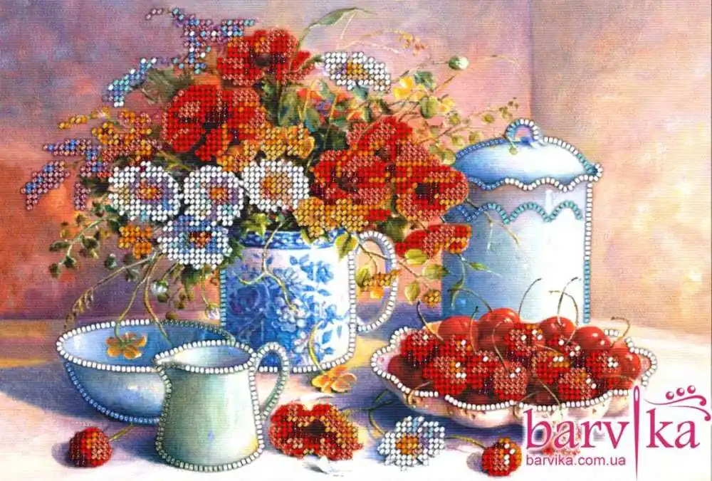Prodotto di punta - “Vintage. Natura morta con fiori e frutta-02”. Kit ricamo a perline