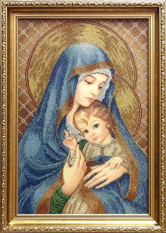 Approfitta dell'offerta | “Madonna con Bambino. Blu”-02 di Zorina Baldescu. Schema ricamo a perline